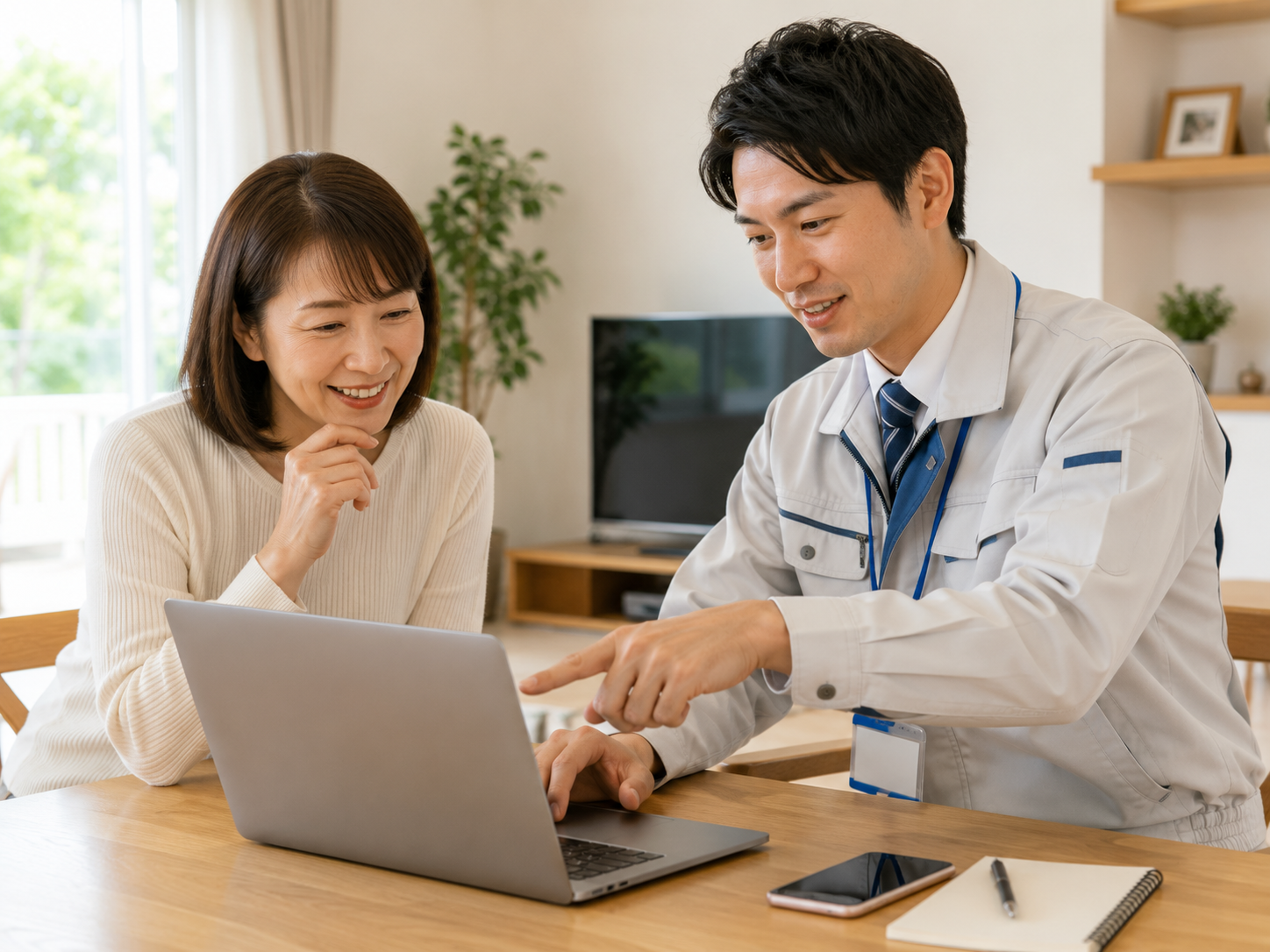 自宅でパソコンとスマートフォンの操作を案内するサービスイメージ
